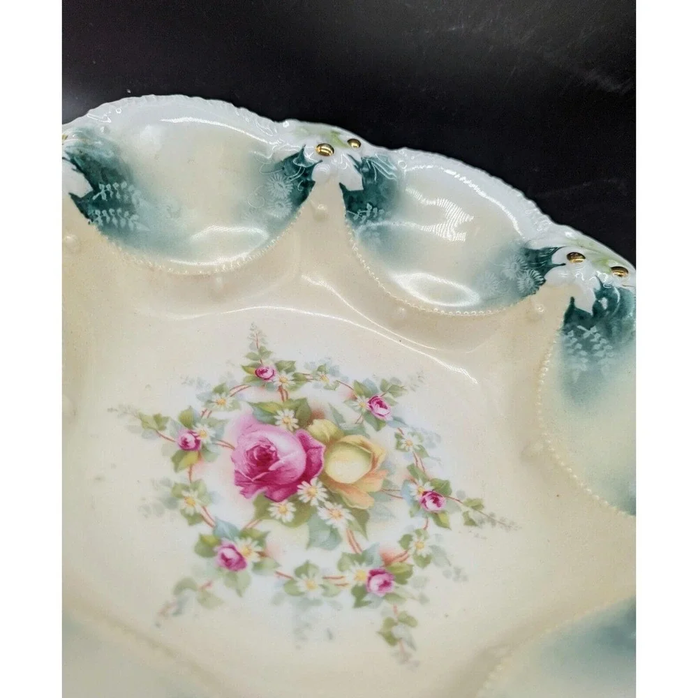 Antique RS Prussia Embossed Porcelain Pink Yellow Rose 11